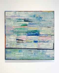 Campi paralleli (pittura astratta gestuale su tela con cielo e blu pastello)