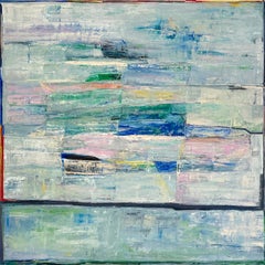 Campi paralleli (pittura astratta gestuale su tela con cielo e blu pastello)
