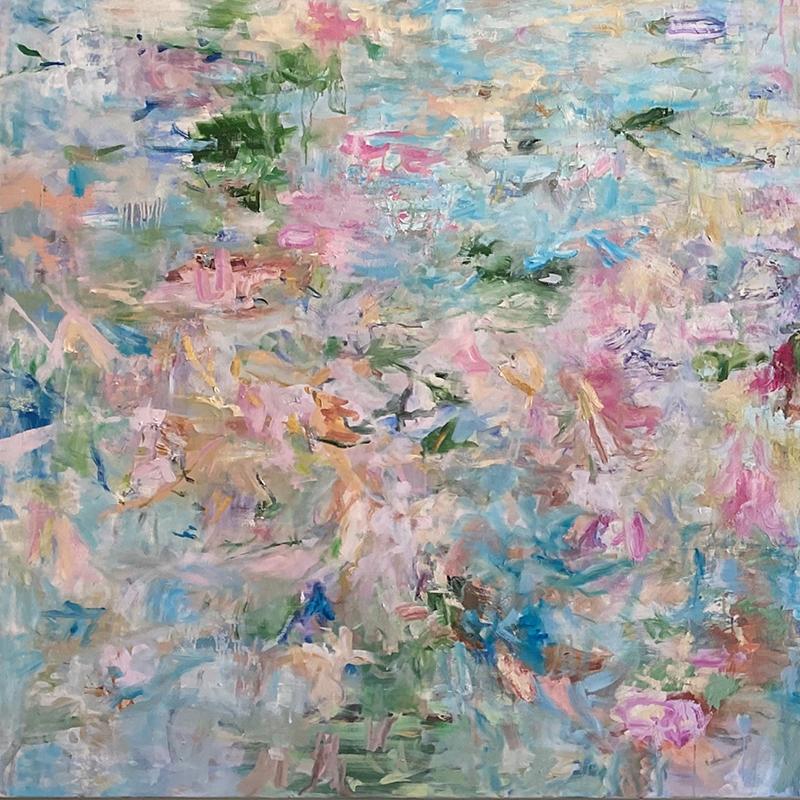 Venus ( Lilies d'eau abstraites impressionnistes en rose et pastel - Abstrait Painting par Ragellah Rourke