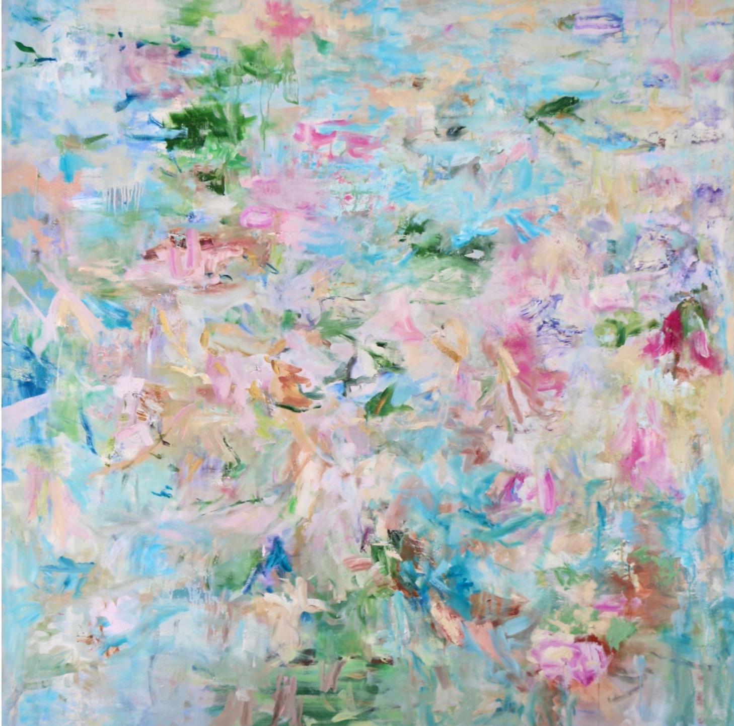Venus (Impressionistische abstrakte Wasserlilien in Rosa und Pastell) – Painting von Ragellah Rourke