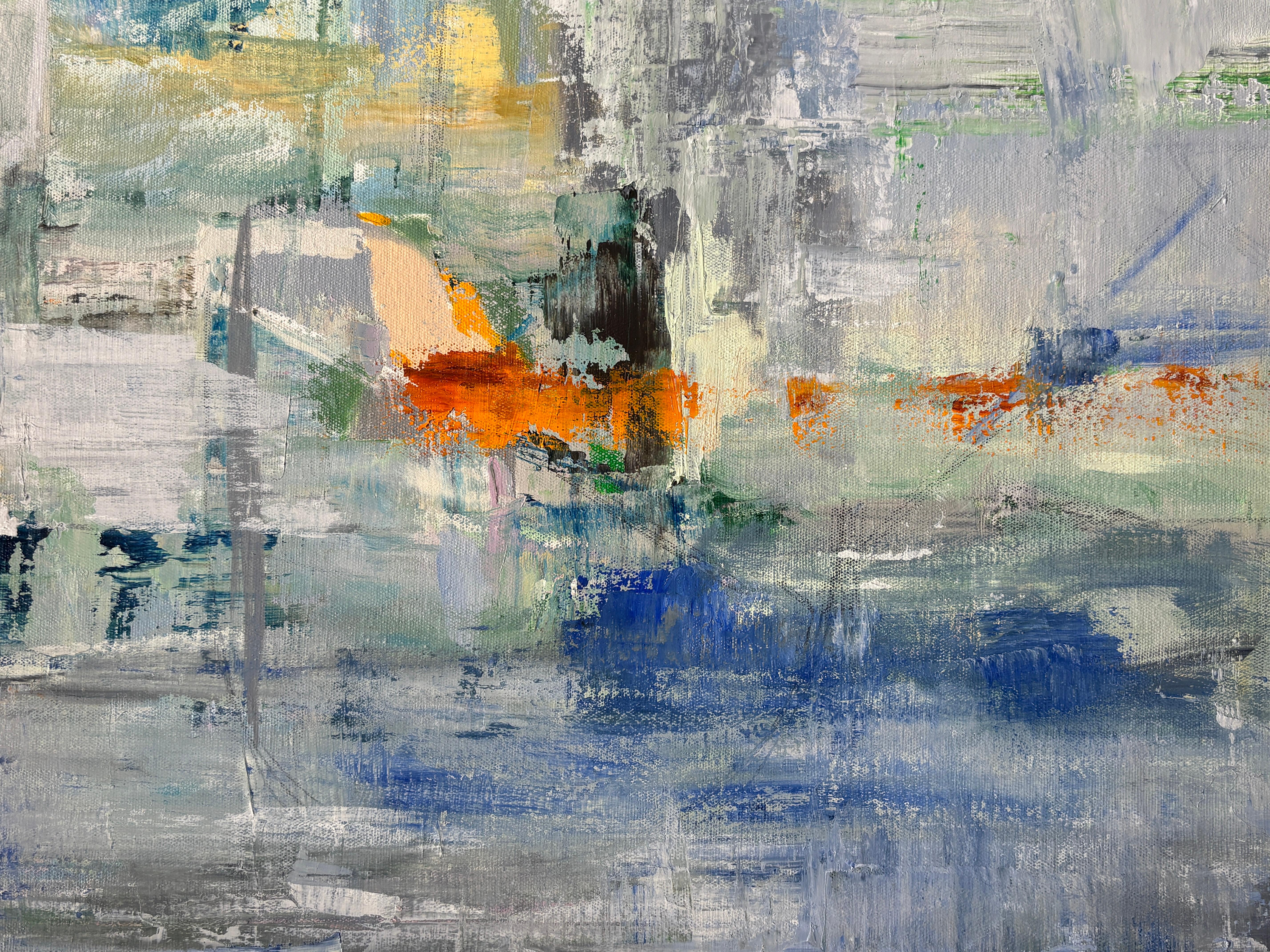 Vessel 7 (Green, Blue, & Yellow Abstract Expressionist Oil Painting) For Sale 3