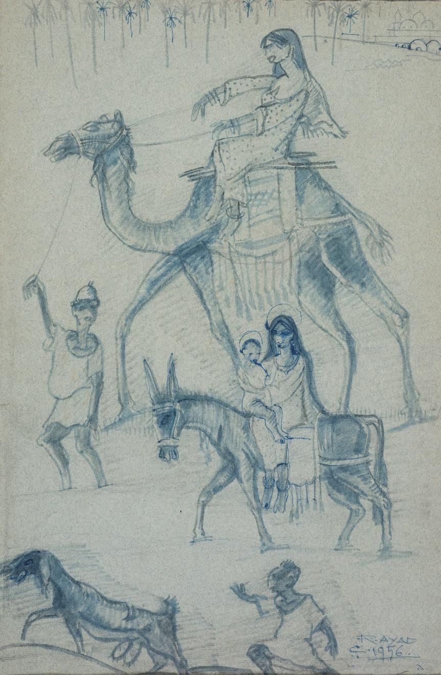 „Nativity Prozess“ Aquarellfarben und Bleistifte auf Papier 19" x 12" Zoll von Ragheb Ayad