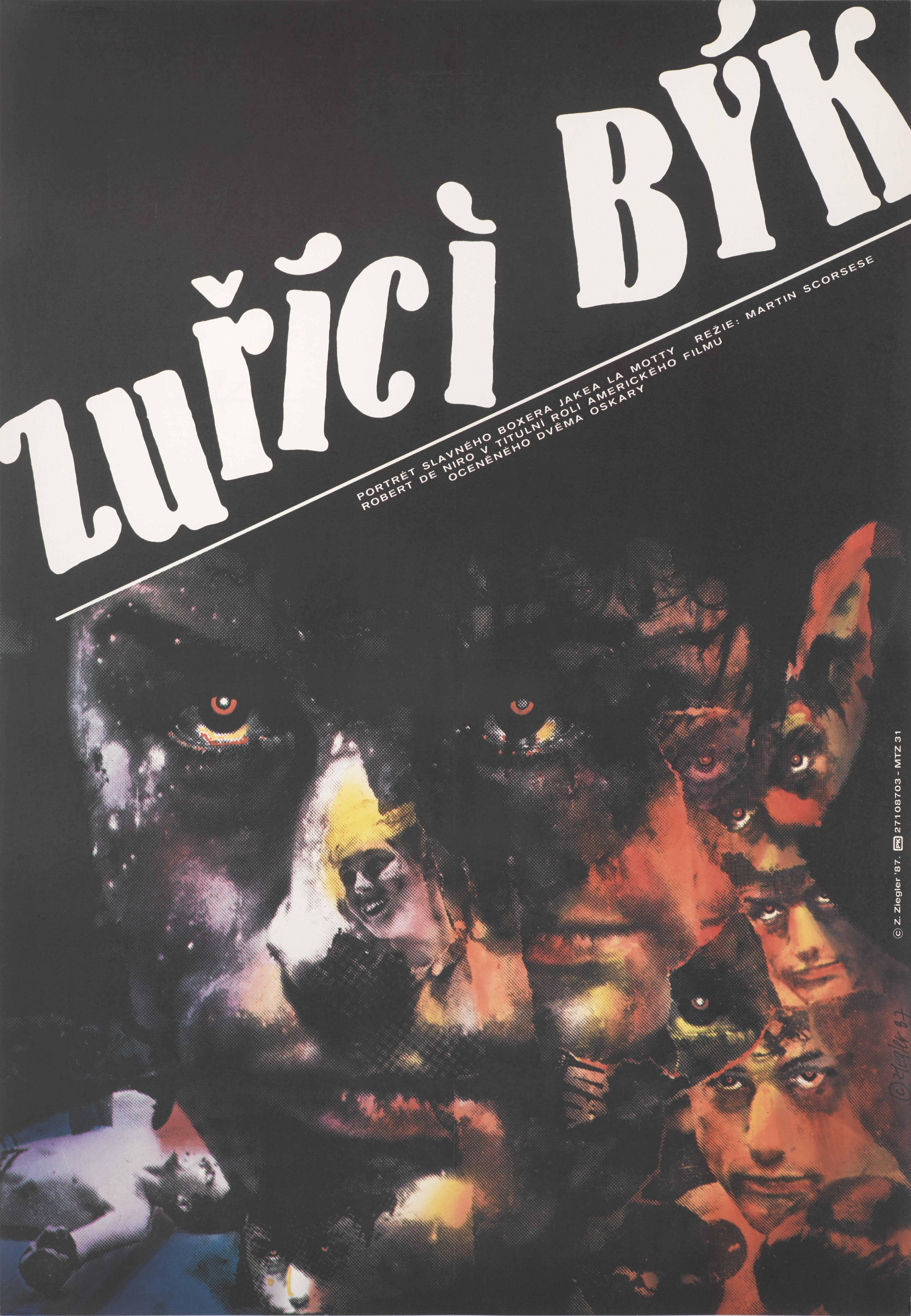 Original Czechoslovakian film poster for the classic 1980 film 
directed by Martin Scorsese and starring Robert De Niro
This extremely cool poster was designed by the Czech artist Zdenek Ziegler (b.1932) 
This poster is from the films first Czech