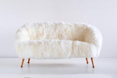 Ragnar Helsén Sofa in White Sheepskin and Beech, AB Stjernmöbler, Sweden, 1956