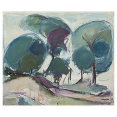 Ragnar Högman, Swedish artist. Oil on canvas. Abstract landscape with trees