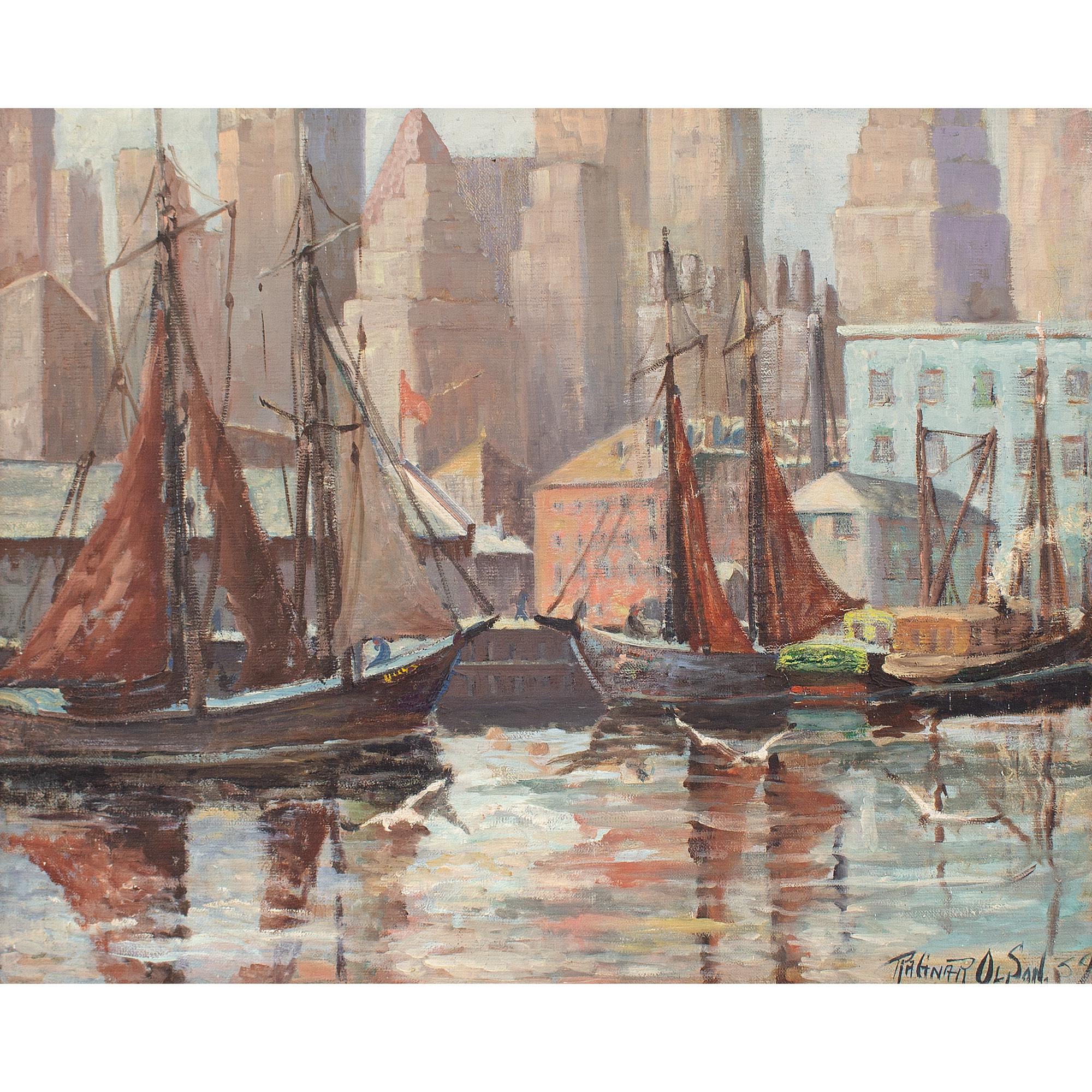 Ragnar Olson, Fulton Fish Market, New York, Oil Painting  1