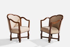 Ragnar Östman, Lounge Chairs, Oak, Fabric, Sweden, 1920s
