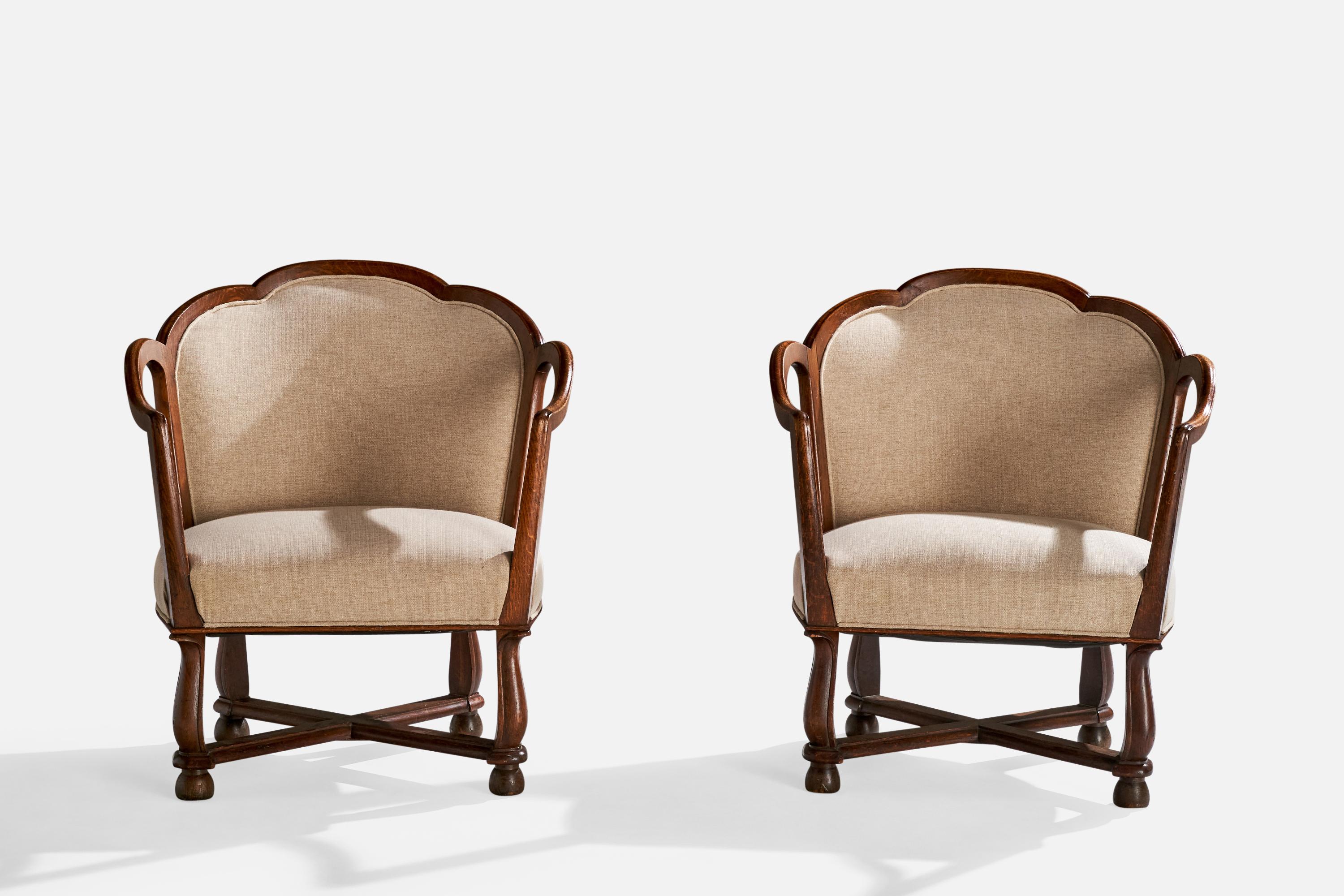 Scandinave moderne Ragnar Östman, chaises longues, Oak, tissu, Suède, années 1920 en vente