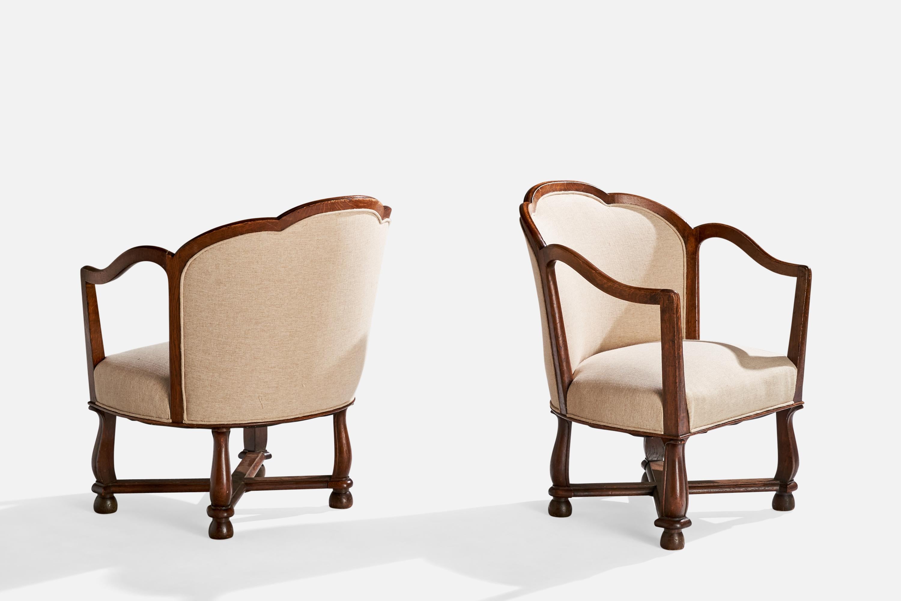 Ragnar Östman, chaises longues, Oak, tissu, Suède, années 1920 Bon état - En vente à High Point, NC