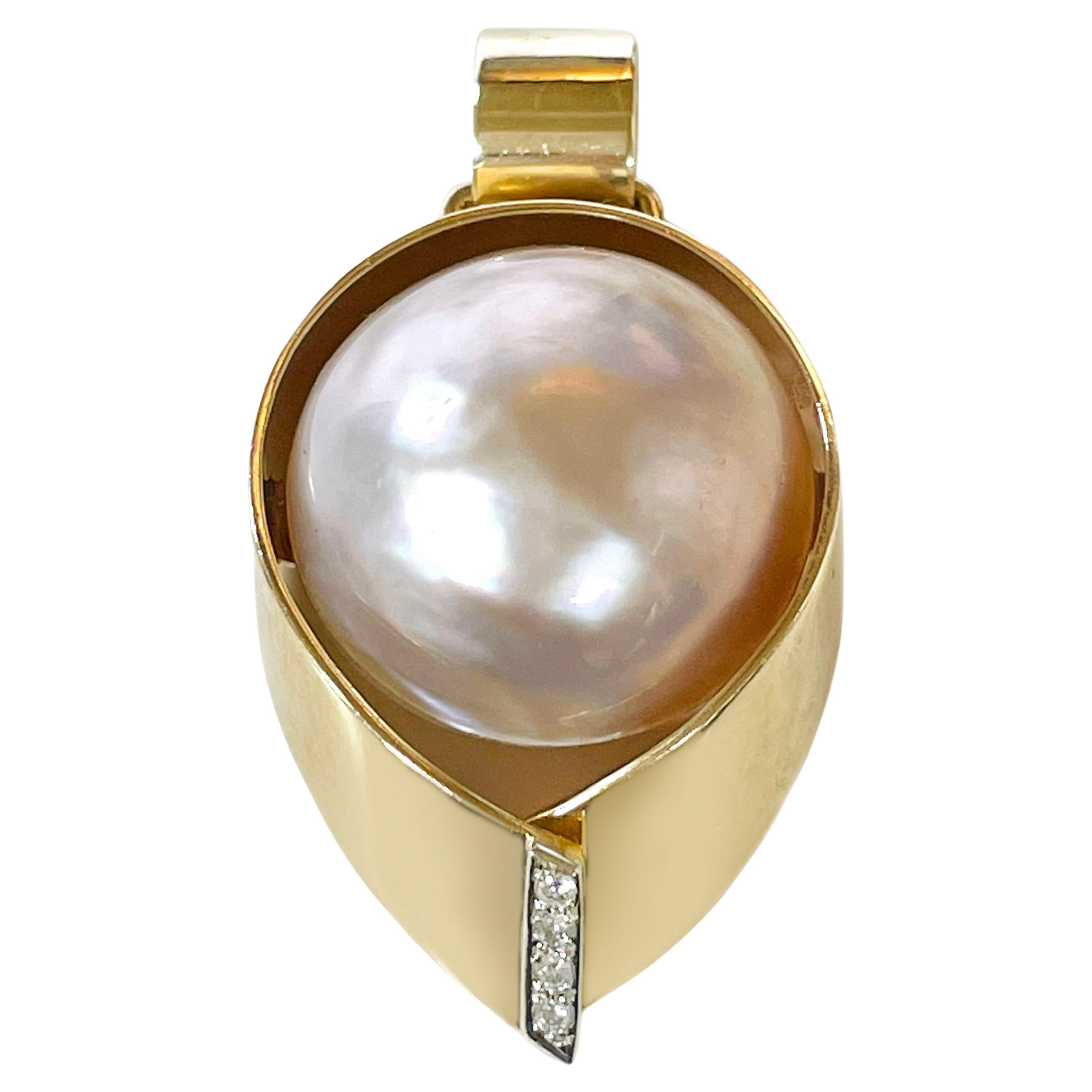 Ragnar Rose Gold Mabe Pearl Diamond Pendant For Sale