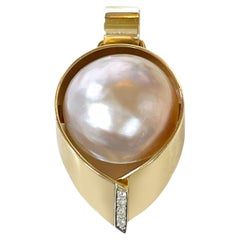 Vintage Ragnar Rose Gold Mabe Pearl Diamond Pendant