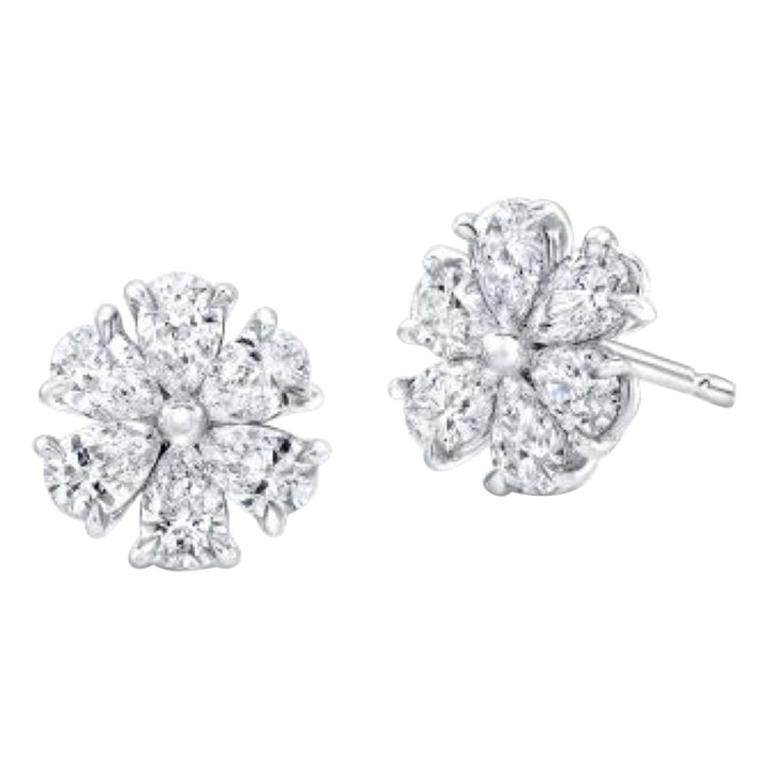 Rahaminov 18k White Gold Flower Diamond Stud Earrings For Sale