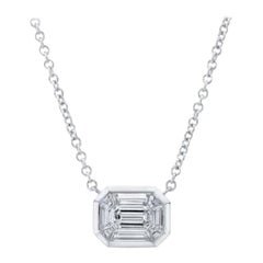 18k White Gold Diamond Necklace - Looks Like Emerald Shape Diamond