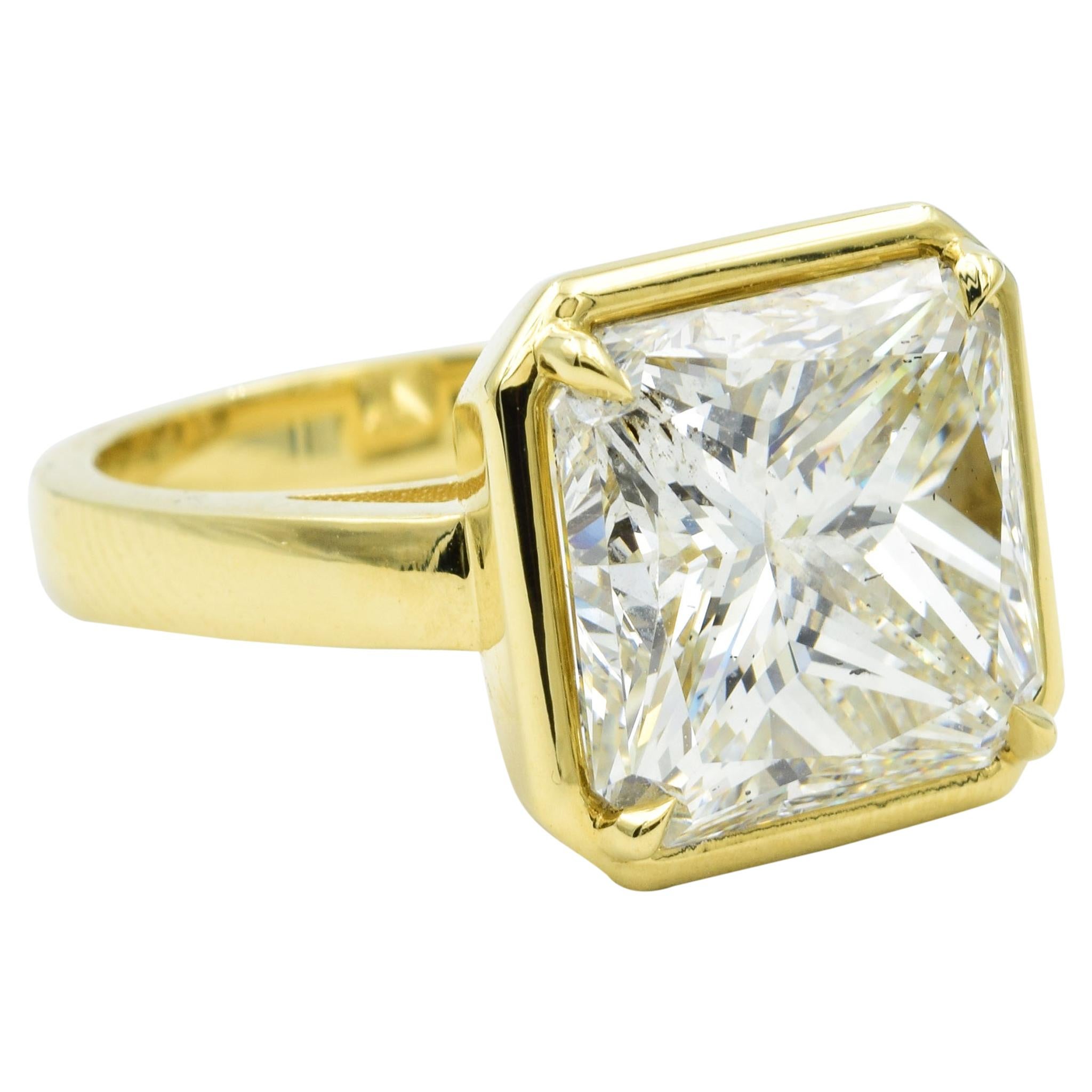 Rahaminov 9.17 Carat Radiant Cut Diamond Ring with 18 Karat Bezel Setting