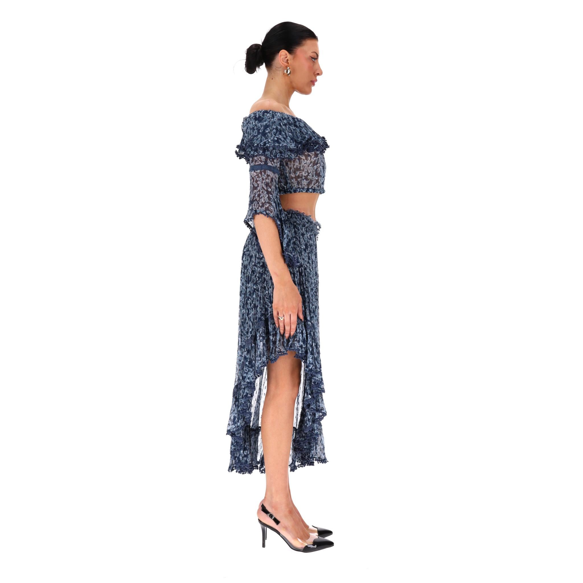 Purple Rahi Cali Off-The-Shoulder Top & Asymmetric Skirt Two-Piece Set For Sale