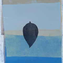 Sans titre, acrylique sur toile, artiste indien contemporain de couleur bleue, en stock