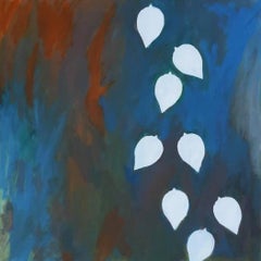 Sans titre, acrylique sur toile, artiste indien contemporain bleu, blanc, en stock