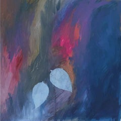 Zeitgenössischer indischer Künstler ohne Titel, Acryl auf Leinwand, blau, weiß, auf Lager