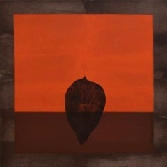 Sans titre, acrylique sur toile, artiste indien contemporain orange et marron, en stock