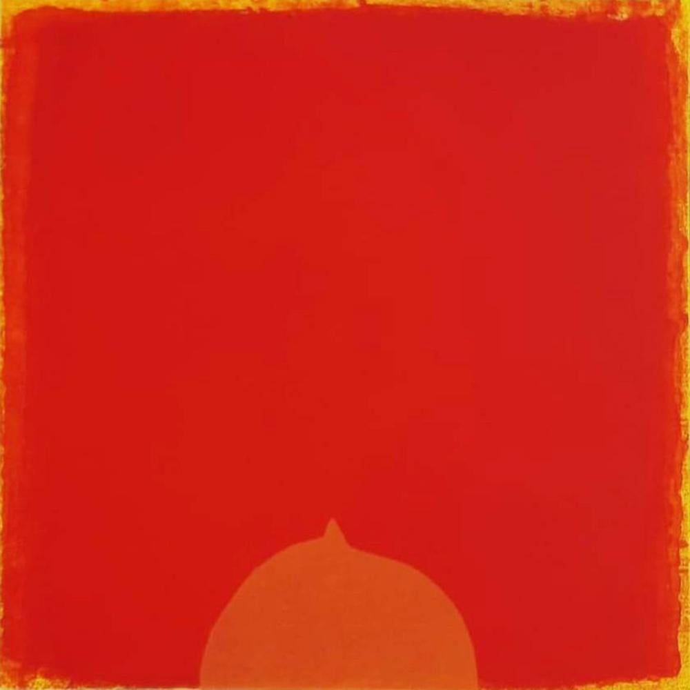Zeitgenössischer indischer Künstler ohne Titel, Acryl auf Leinwand, rot, orange, auf Lager