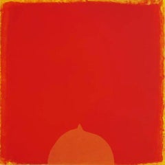 Sans titre, acrylique sur toile, artiste indien contemporain rouge, orange, en stock