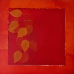 Sans titre, acrylique sur toile, artiste indien contemporain rouge, orange, en stock