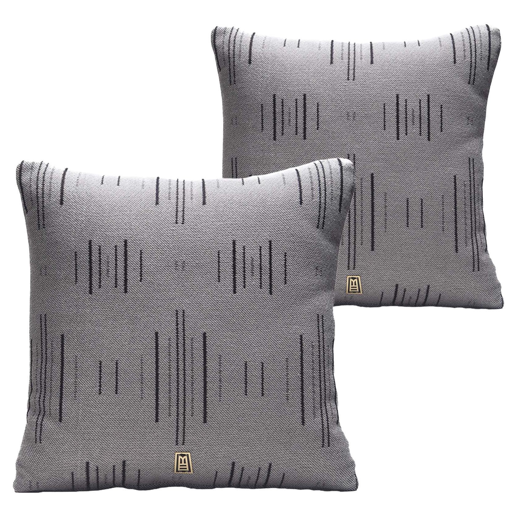 RAÍCES Decorative Throw Pillows Limited-Edition Grey Upholstery, Set of 2 en vente