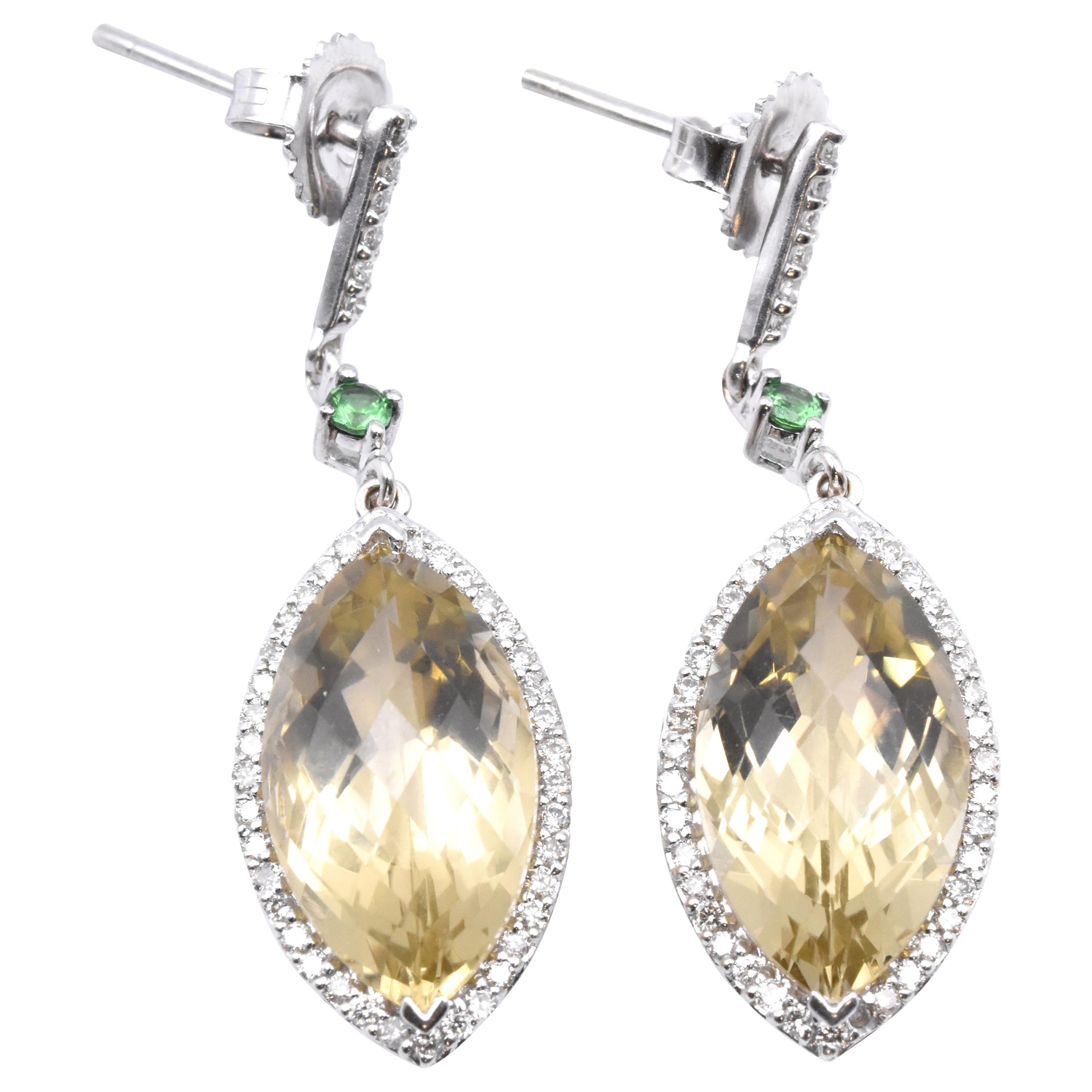 Raico 18 Karat White Gold Lemon Quartz, Diamond, and Emerald Drop Earrings
