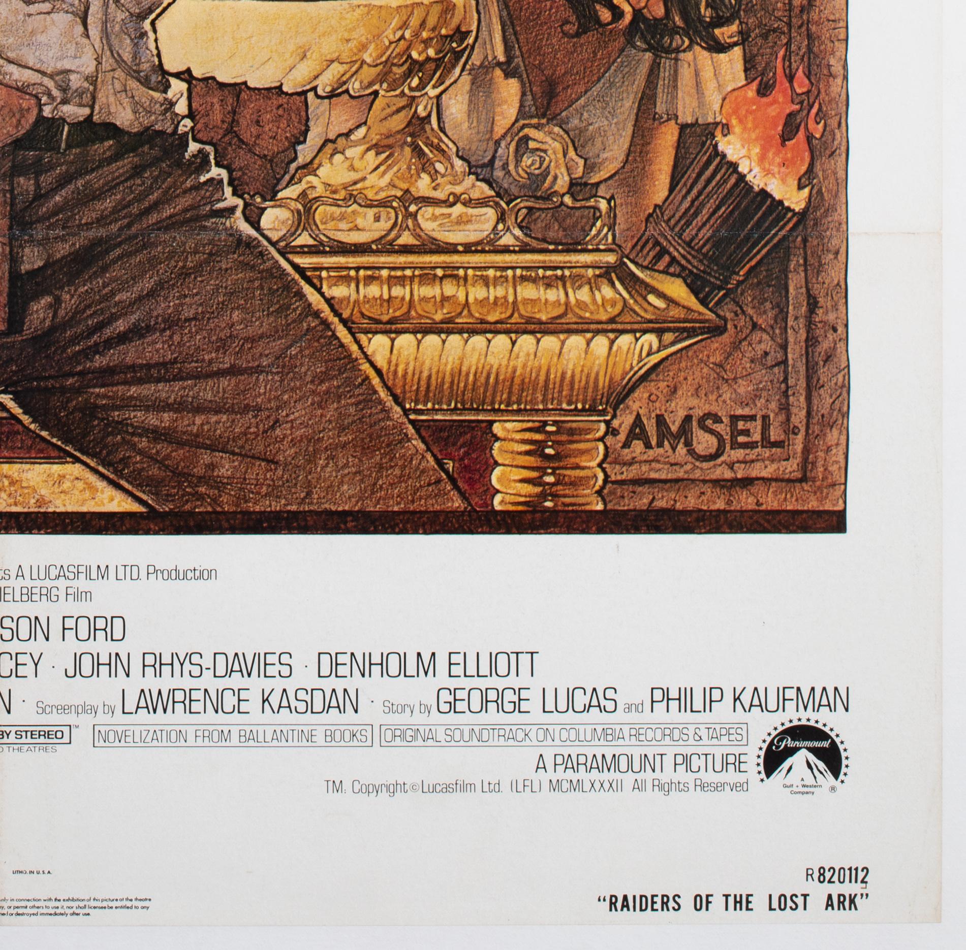 Raiders of the Lost Arc R1982 US 1 Sheet Film Movie Poster, Richard Amsel For Sale 2