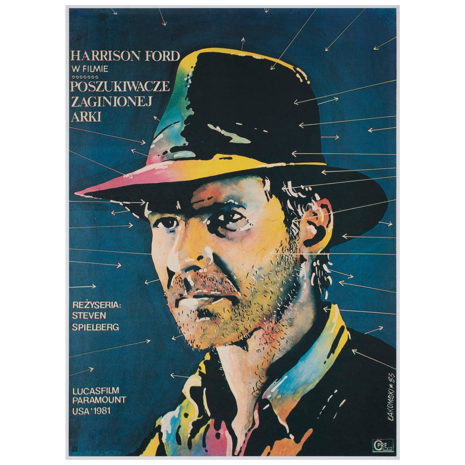 Raiders of the Lost Ark 1983 Polish Film Poster, Miroslaw Lakomski For Sale
