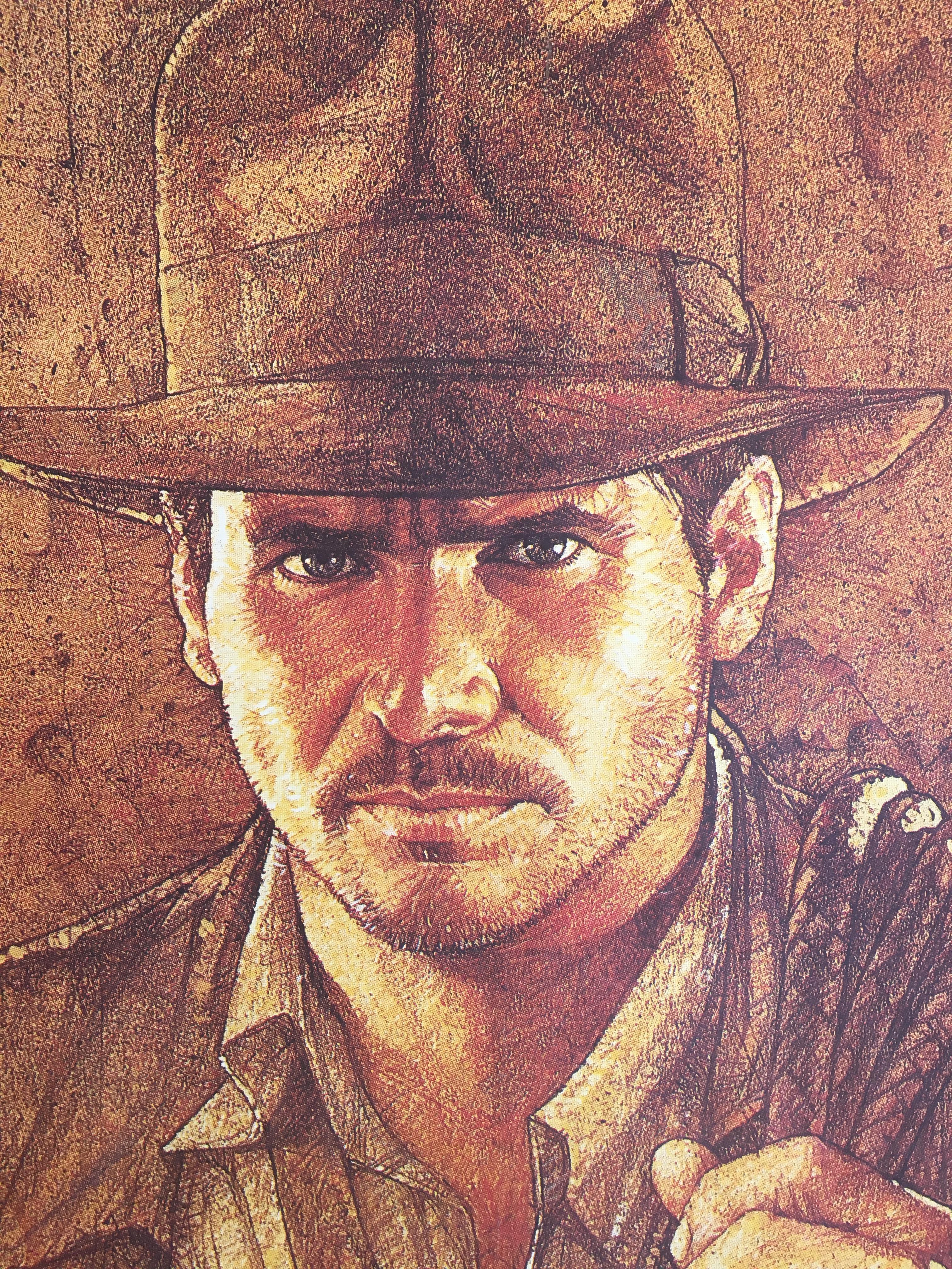 Raiders of the Lost Ark, 1981: Original Indiana Jones theatrical movie poster starring Harrison Ford and Karen Allen, Paul Freeman directed by Steven Spielberg and written by George Lucas. This film won 4 Oscars and had 24 other wins and 21 other