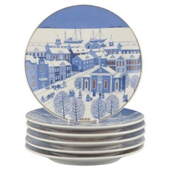 Vintage Raija Uosikkinen for Arabia, Finland. Set of six porcelain Christmas plates. 