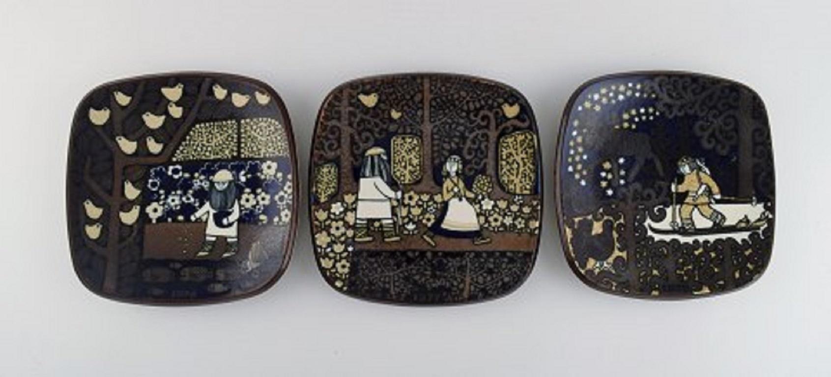 Hand-Painted Raija Uosikkinen for Arabia, Set of 15 Kalevala Year Plates in Glazed Ceramics