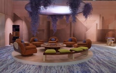 Rail Semi-circular Bench in Mahogany and Maple Wood with Padded Seat