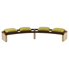 Rail Semi-circular Bench in Mahogany and Maple Wood with Padded Seat