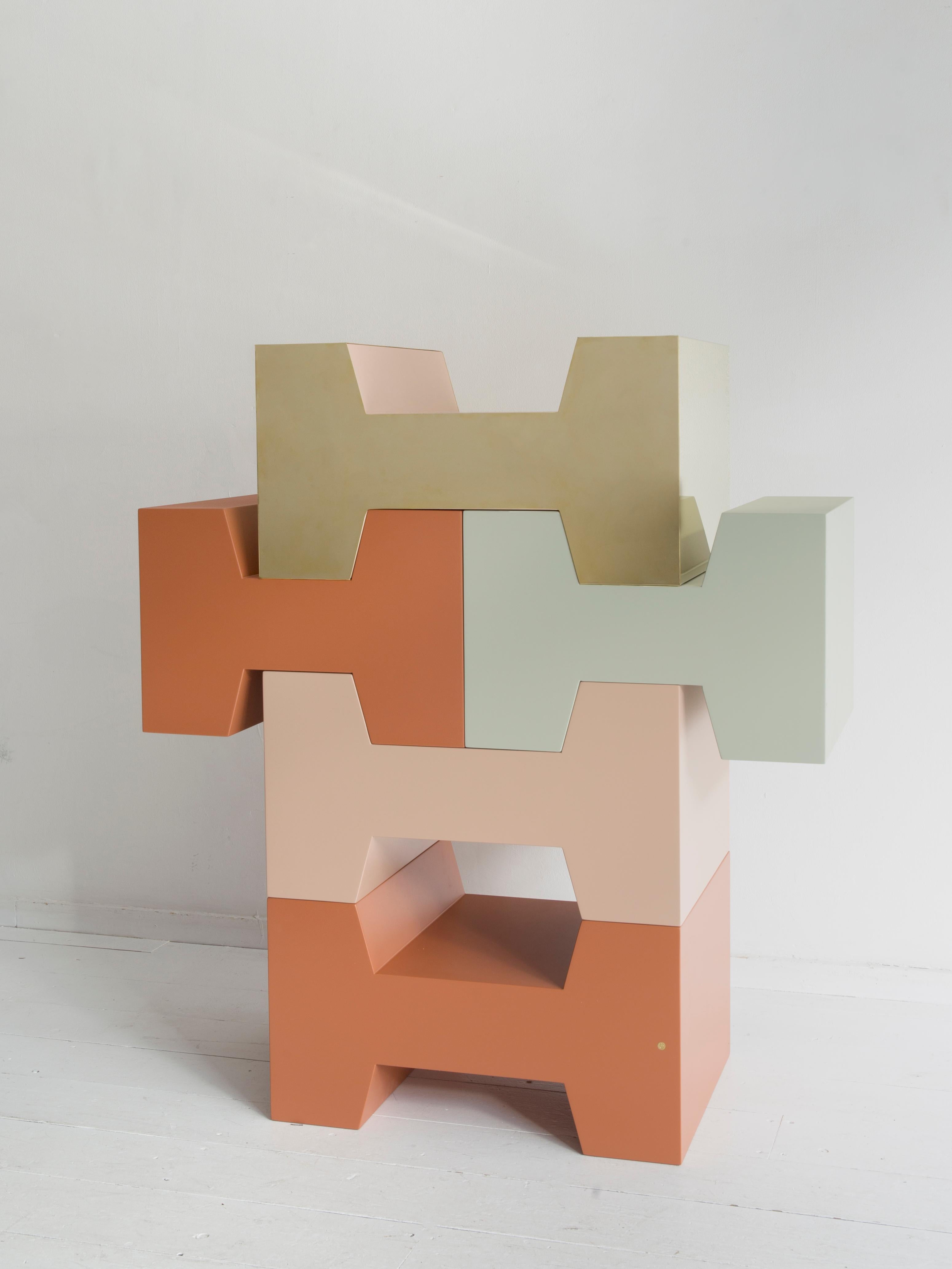 Découpage Rails 550 Functional Sculpture Lacquered Side Table - Terra For Sale