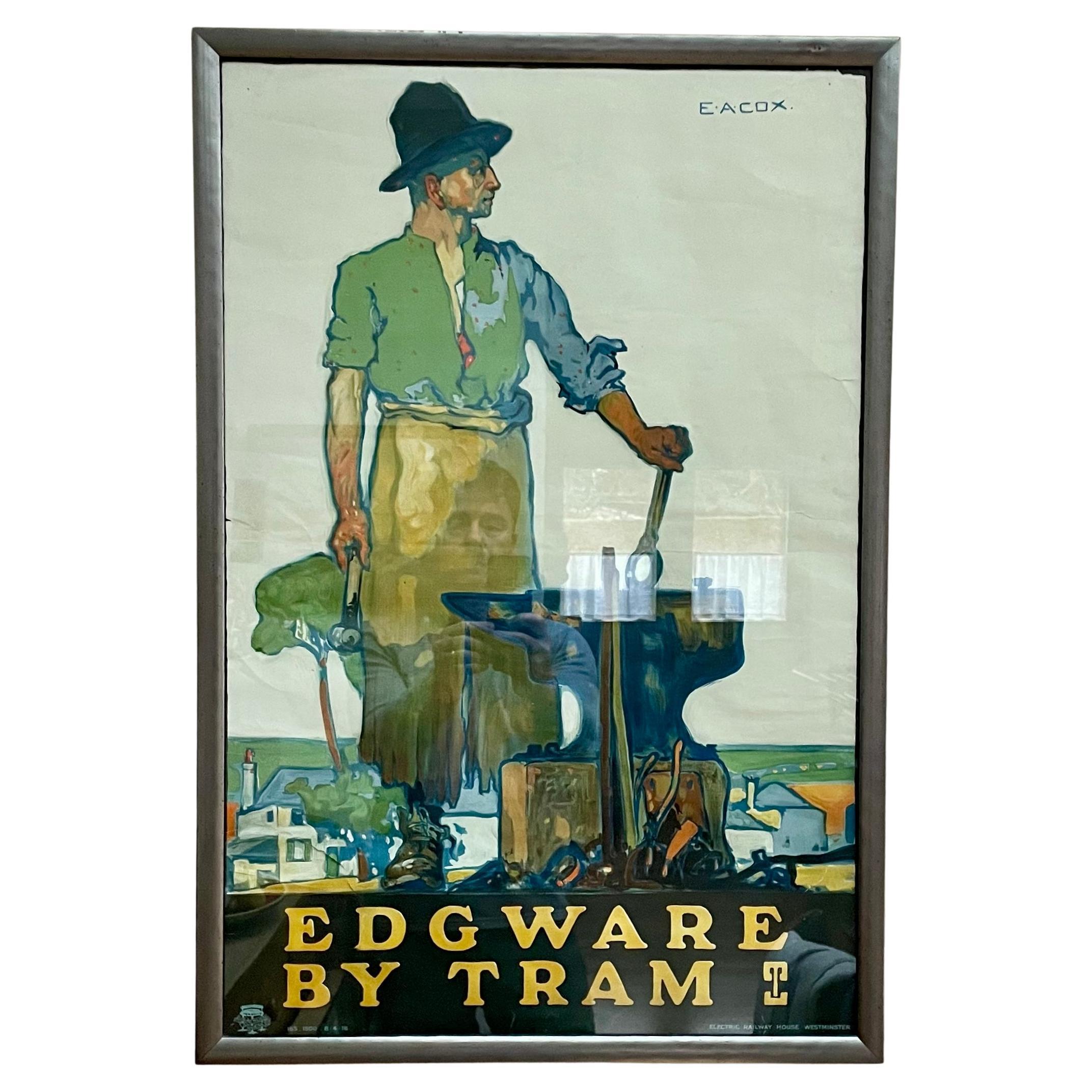 Eisenbahn-Werbeplakat 
Edgware By Tram
 Entworfen von E. A. Cox im Angebot