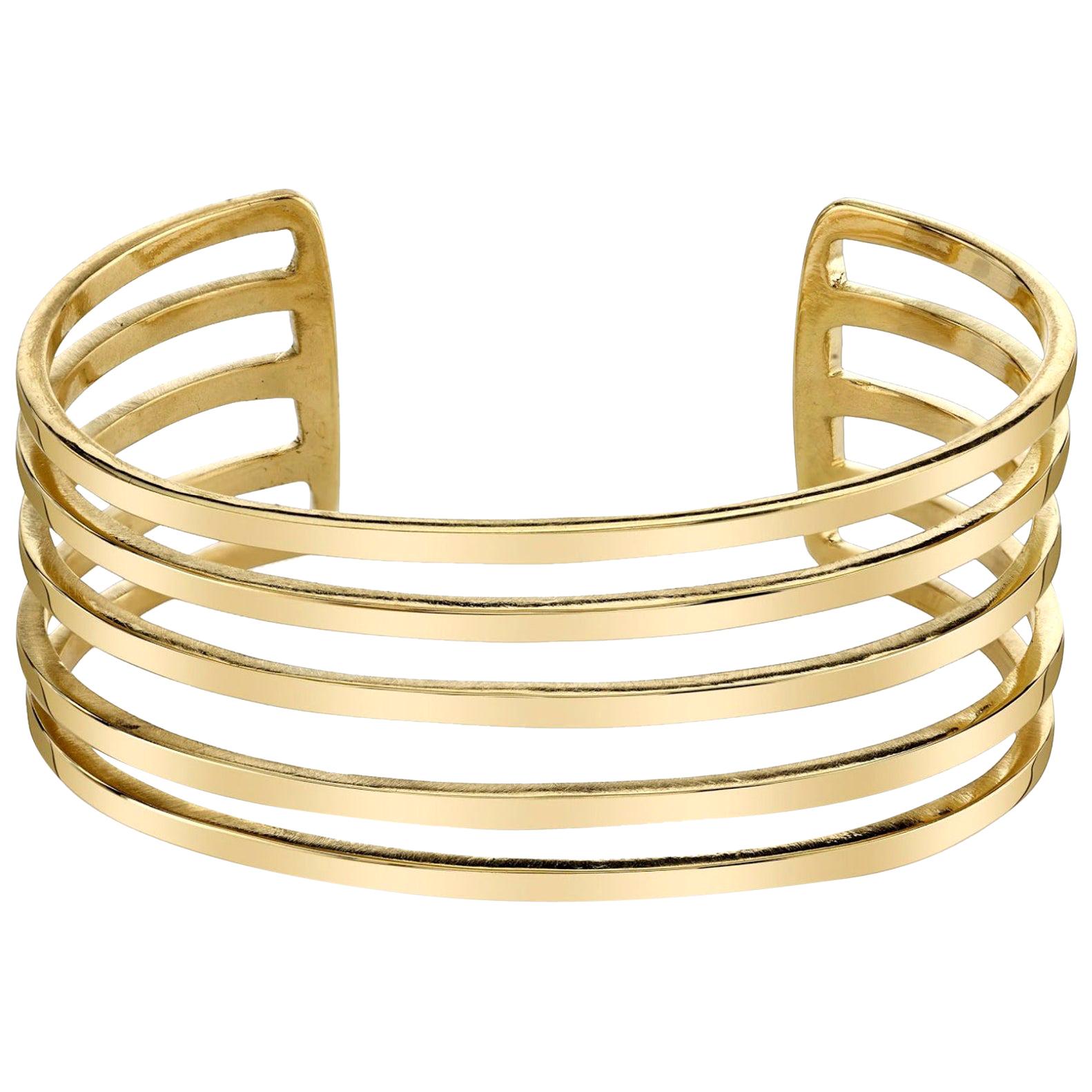 Railway Cuff in 18k Yellow Gold For Sale