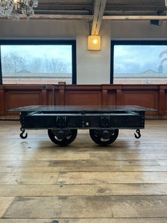 Railway Wagon Chassis Coffee Table with Glass Top