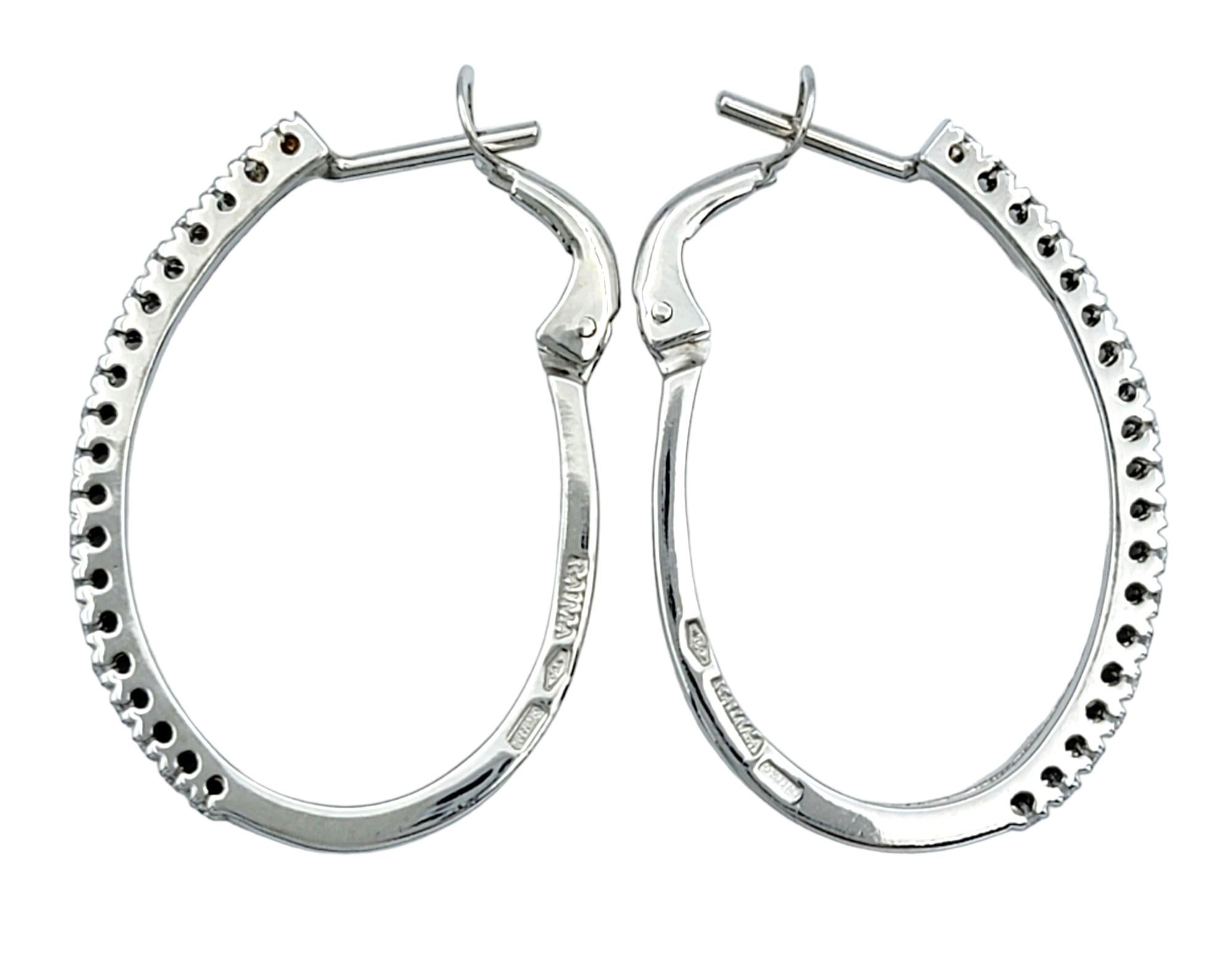 Raima Round Diamond Double Column Oval Hoop Earrings Set in 18 Karat White Gold In Good Condition For Sale In Scottsdale, AZ