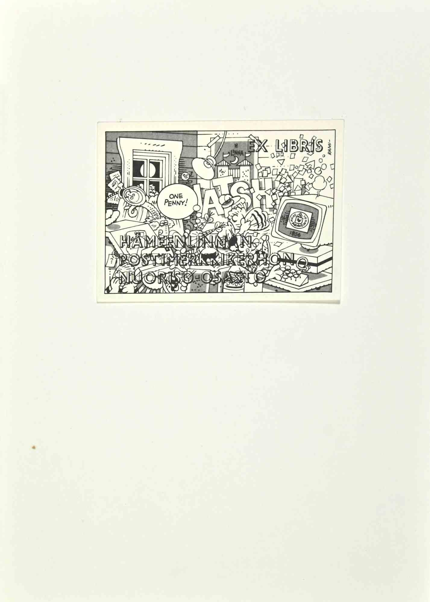  Ex Libris  - Raimo Huittinen is a Modern Artwork realized in 1997, by Raimo Huittinen.
 
Ex Libris. B/W woodcut on paper.  Hand signed and dated on the back.
 
The work is glued on cardboard.
 
Total dimensions: 21x 15 cm.

Good conditions.

The