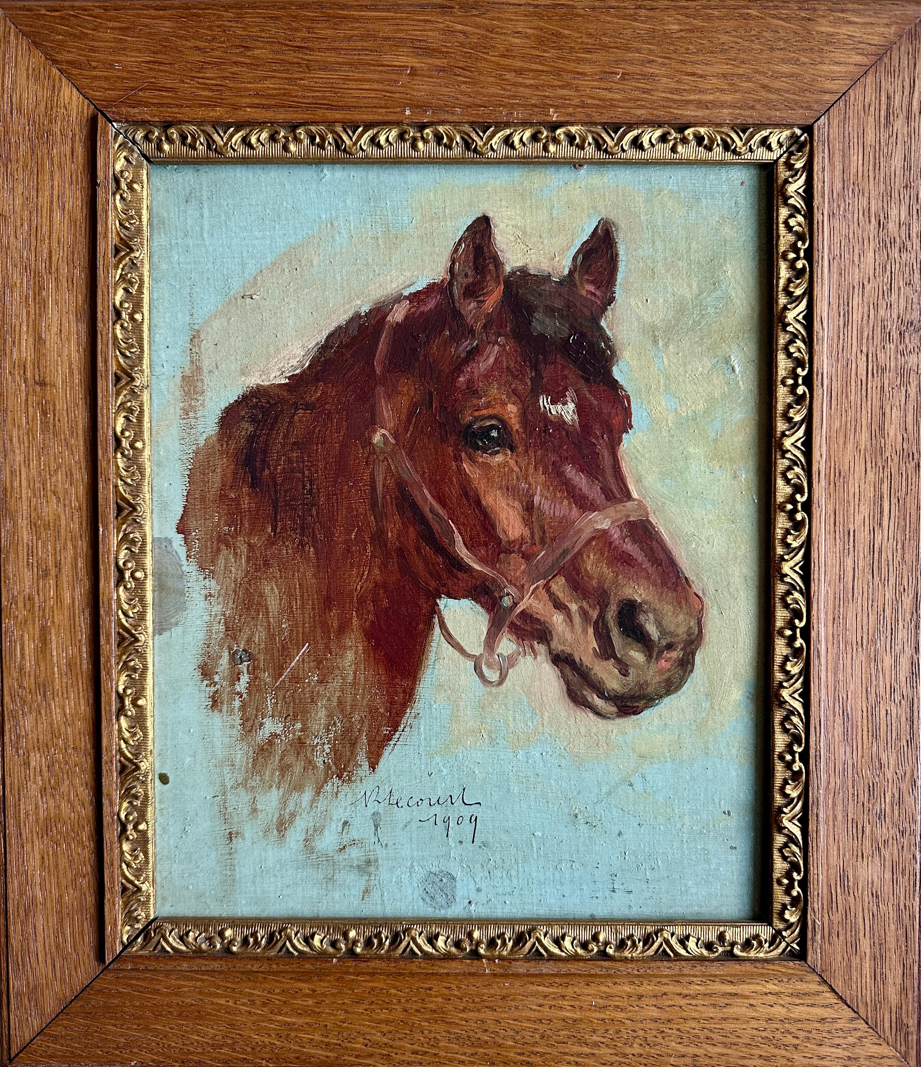 Studio della testa di un cavallo - Painting Art Nouveau di Raimond Lecourt 