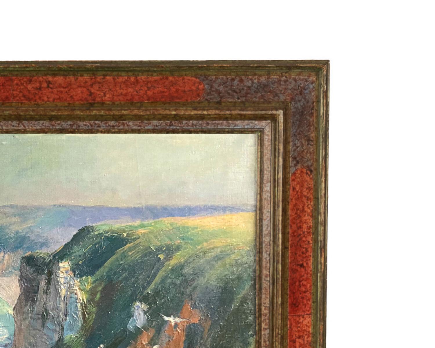 Antique French School Pintura al Óleo Lienzo Acantilados en Etretat Normandía Francia 1910 en venta 6