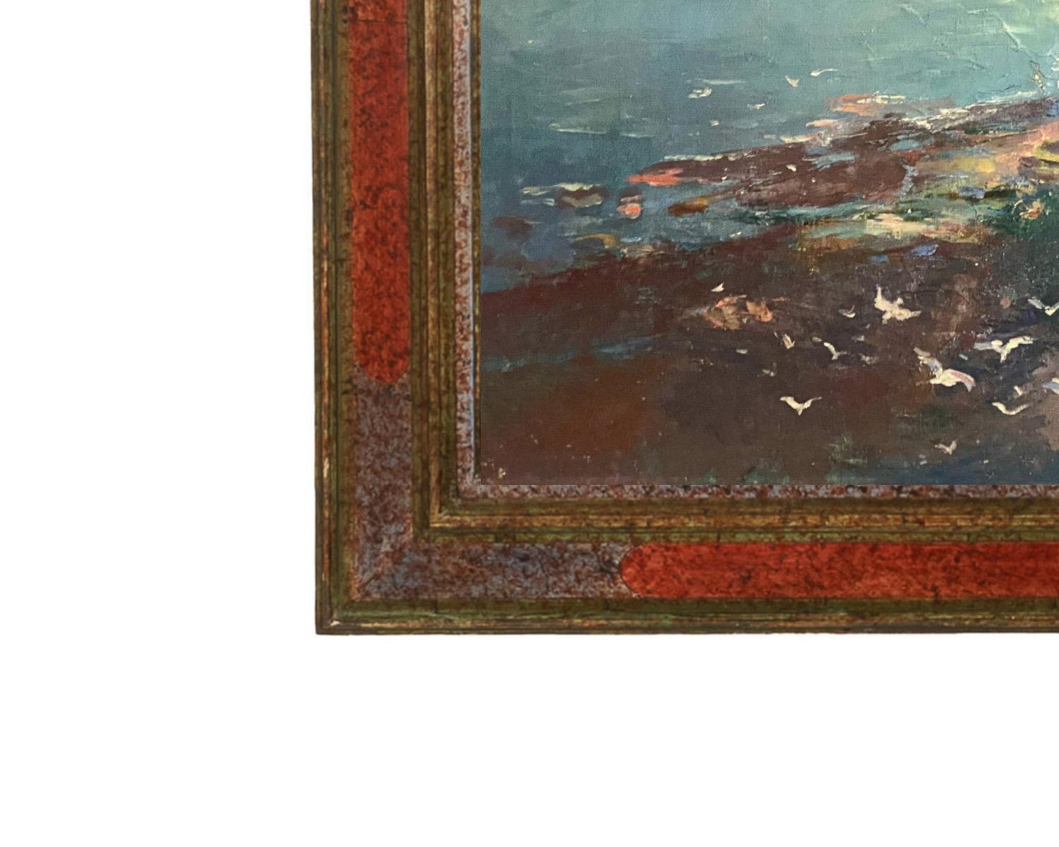 Antique French School Pintura al Óleo Lienzo Acantilados en Etretat Normandía Francia 1910 en venta 7