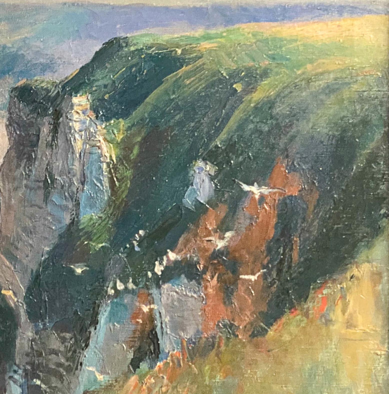 Antique French School Pintura al Óleo Lienzo Acantilados en Etretat Normandía Francia 1910 en venta 1