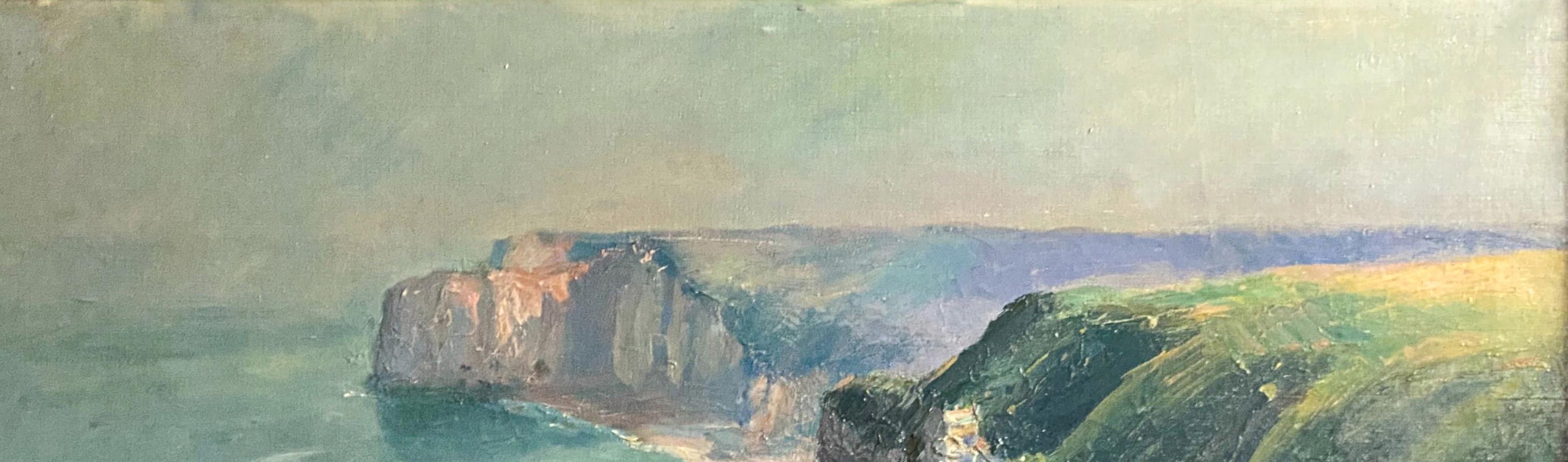 Antique French School Pintura al Óleo Lienzo Acantilados en Etretat Normandía Francia 1910 en venta 4
