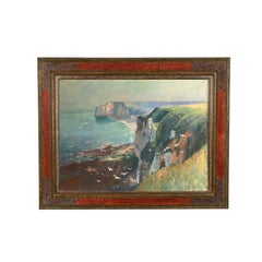 Antikes Ölgemälde der französischen Schule, Leinwand Cliffs at Etretat, Normandie, Frankreich 1910