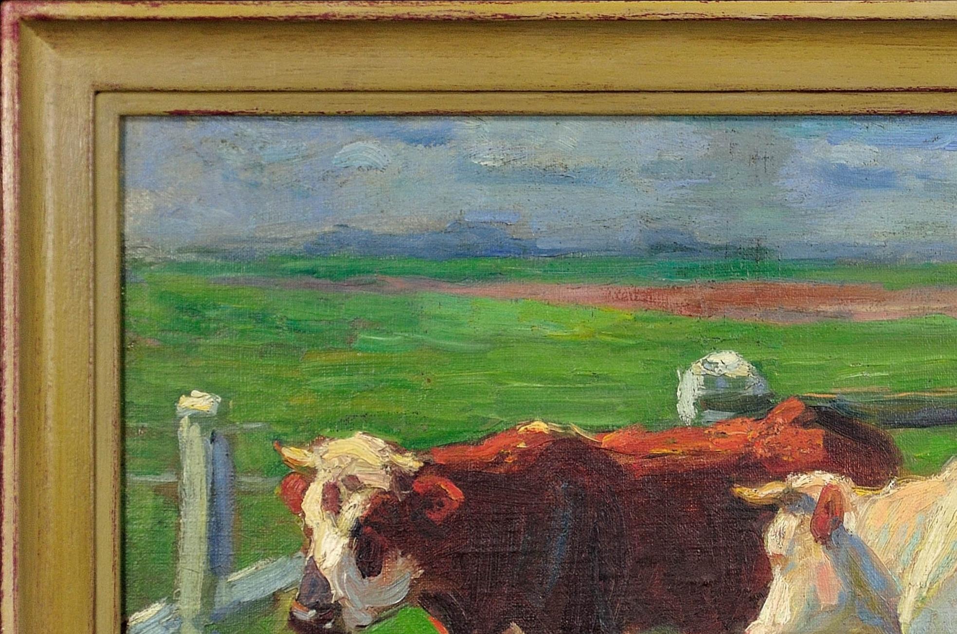Vaches de Normandie Circa 1910 Encadré Peinture à l'huile sur l'agriculture et l'élevage de style provincial français en vente 15