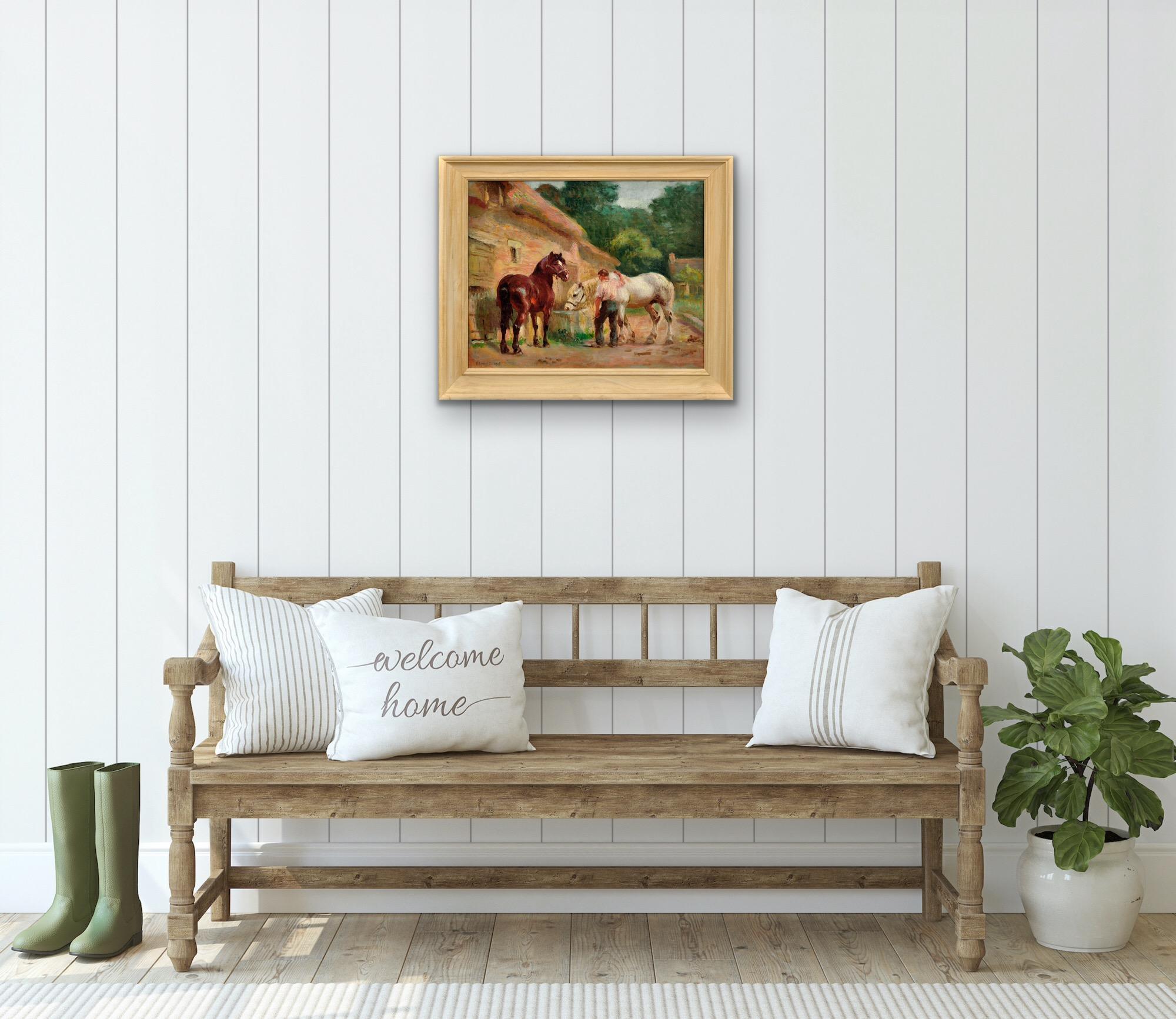 Working Horses At The Trough 1908 Chevaux À L'Abreuvoir French Rural Normandy For Sale 5