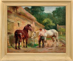 Working Horses At The Trough 1908 Chevaux À L'Abreuvoir French Rural Normandy